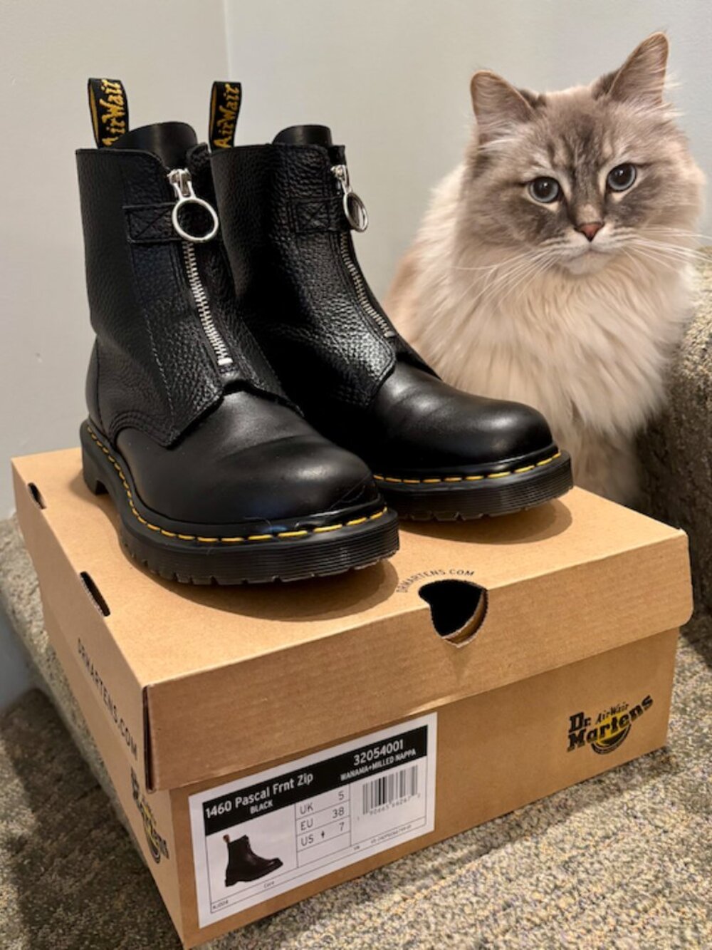 Dr. Martens 1460 Pascal Front Zip Black Leather Boots size 38